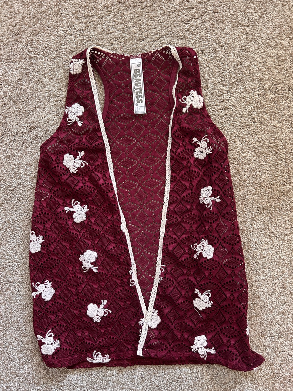 Beautees Crocheted Embroidered Vest. Racerback. Festival. Western. Dark romantic